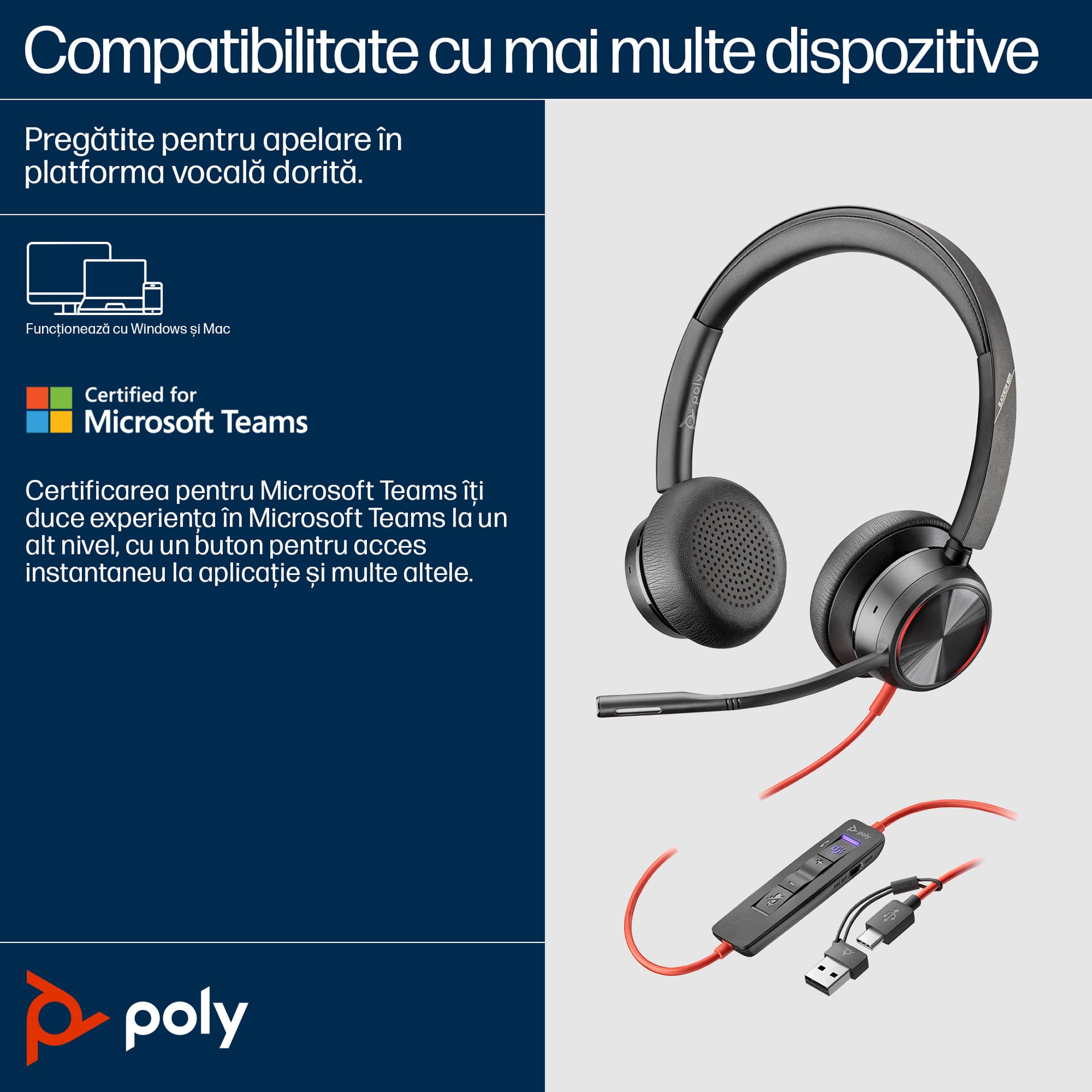 Poly BW 8225 Stereo USB-C HS +USB-C/A"8X223AA" — miniatură