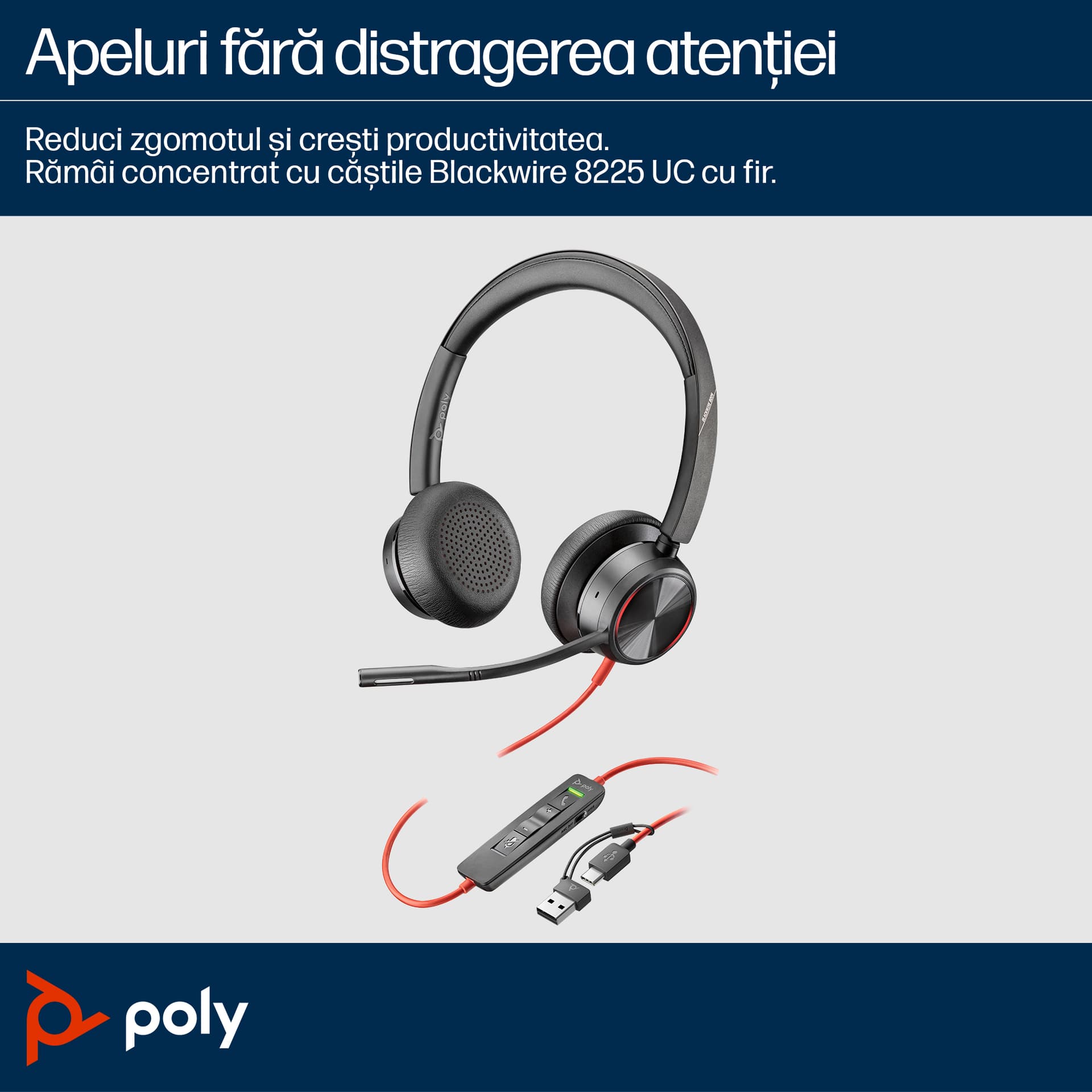 Poly BW 8225 Stereo USB-C HS +USB-C/A"8X223AA" — miniatură