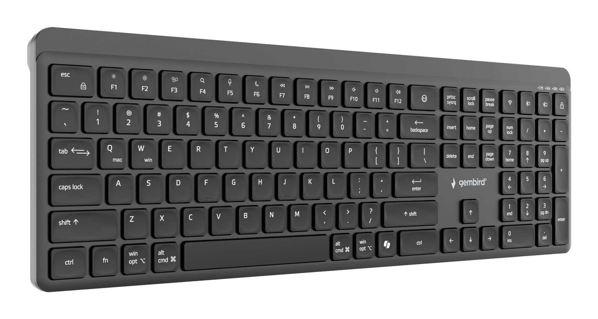 TASTATURA GEMBIRD wireless, dual-mode BT v5.1 + 2.4Ghz, 110 taste, Li-ion 300mAh, USB-C, black, "KB-WPS-03" — miniatură
