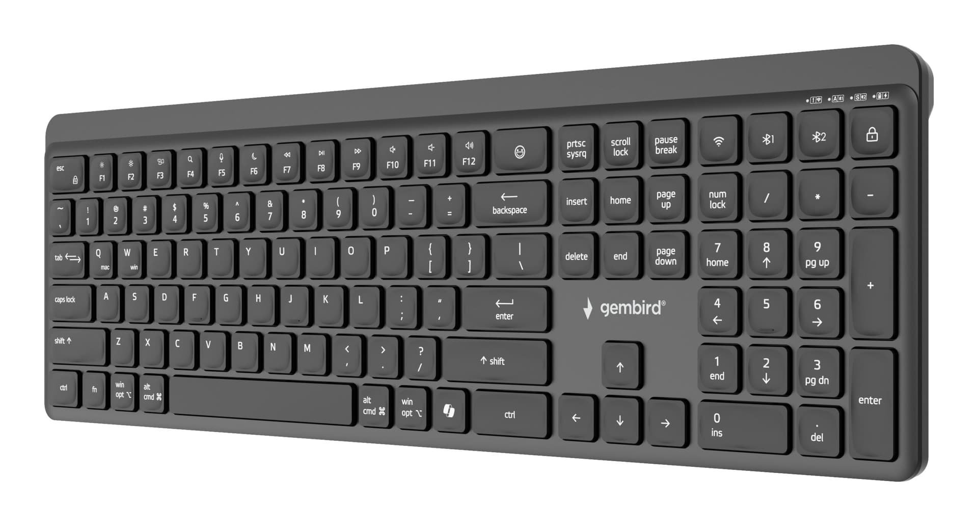 TASTATURA GEMBIRD wireless, dual-mode BT v5.1 + 2.4Ghz, 110 taste, Li-ion 300mAh, USB-C, black, "KB-WPS-03" — miniatură