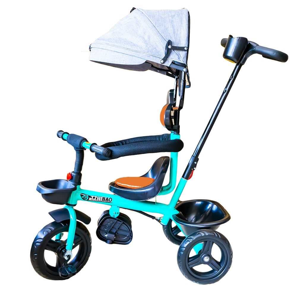 Tricicleta cu pedale, maner si parasolar — miniatură