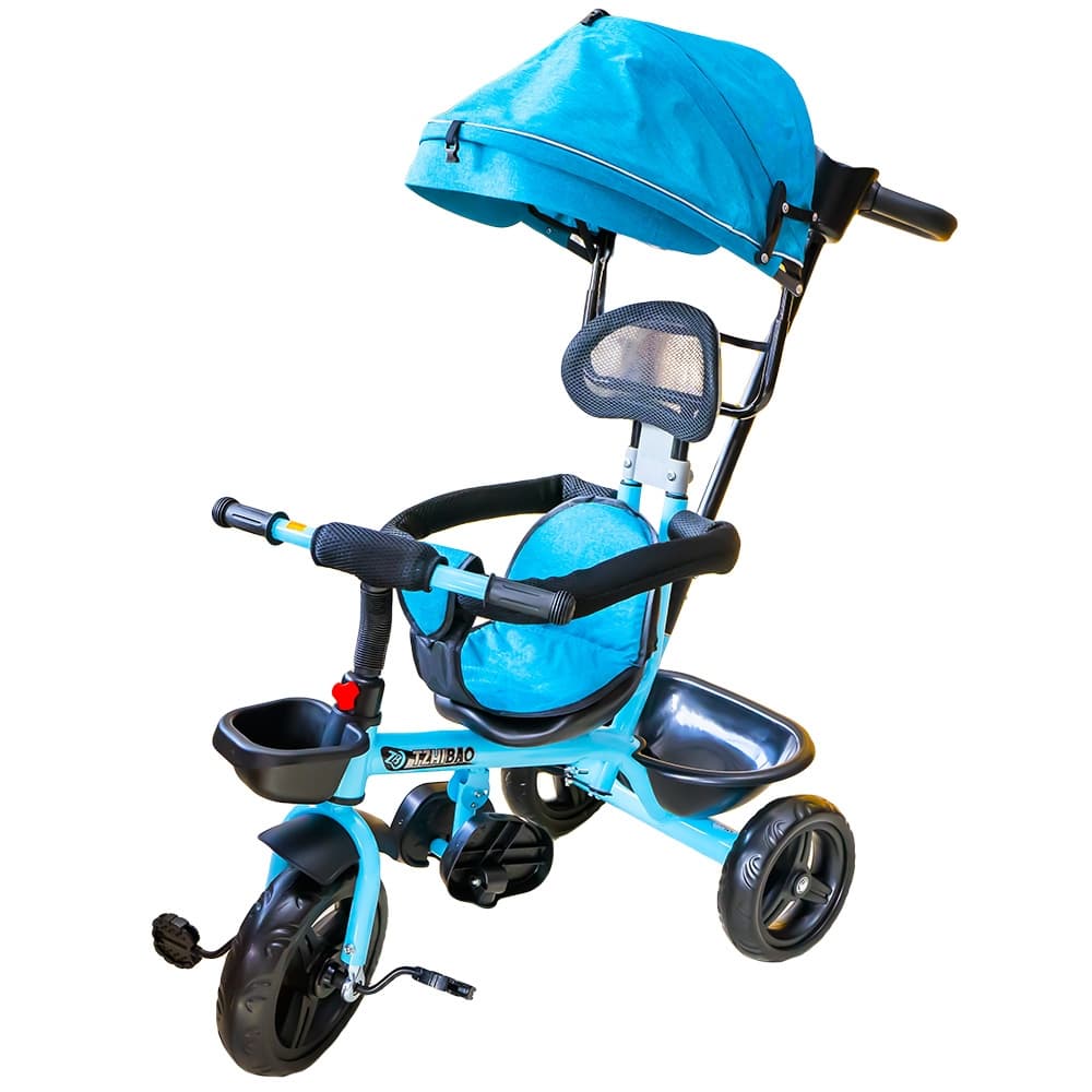 Tricicleta cu pedale, maner si parasolar — miniatură