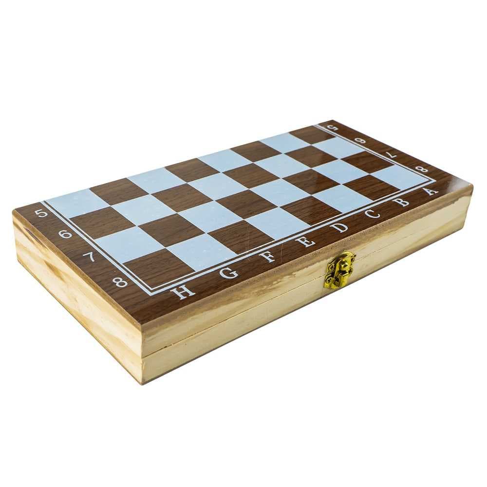 Joc 3 in 1: sah, table, dame! Cutie lemn, 24x12cm — miniatură