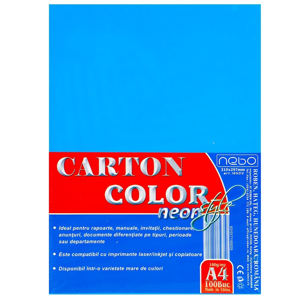Carton color A4 180g NEON Set 100 - NEBO — miniatură