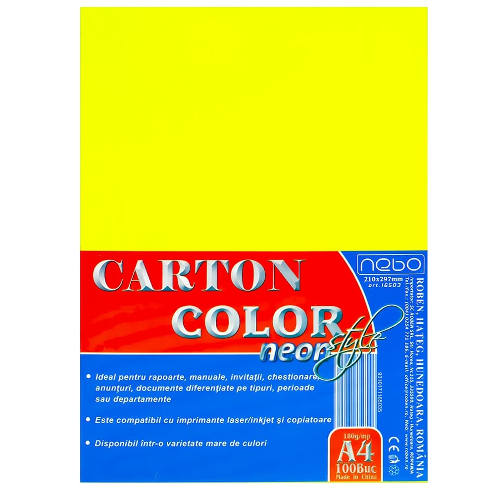 Carton color A4 180g NEON Set 100 - NEBO — miniatură