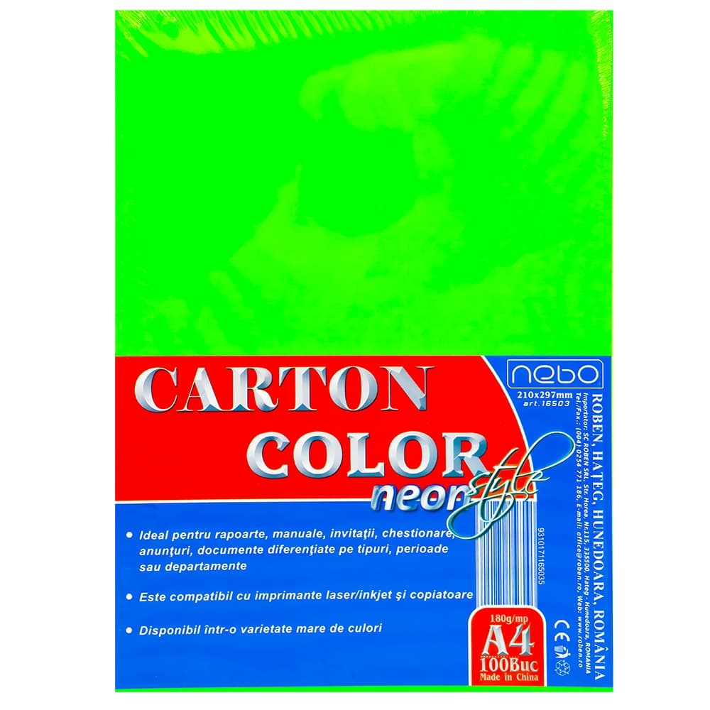 Carton color A4 180g NEON Set 100 - NEBO — miniatură
