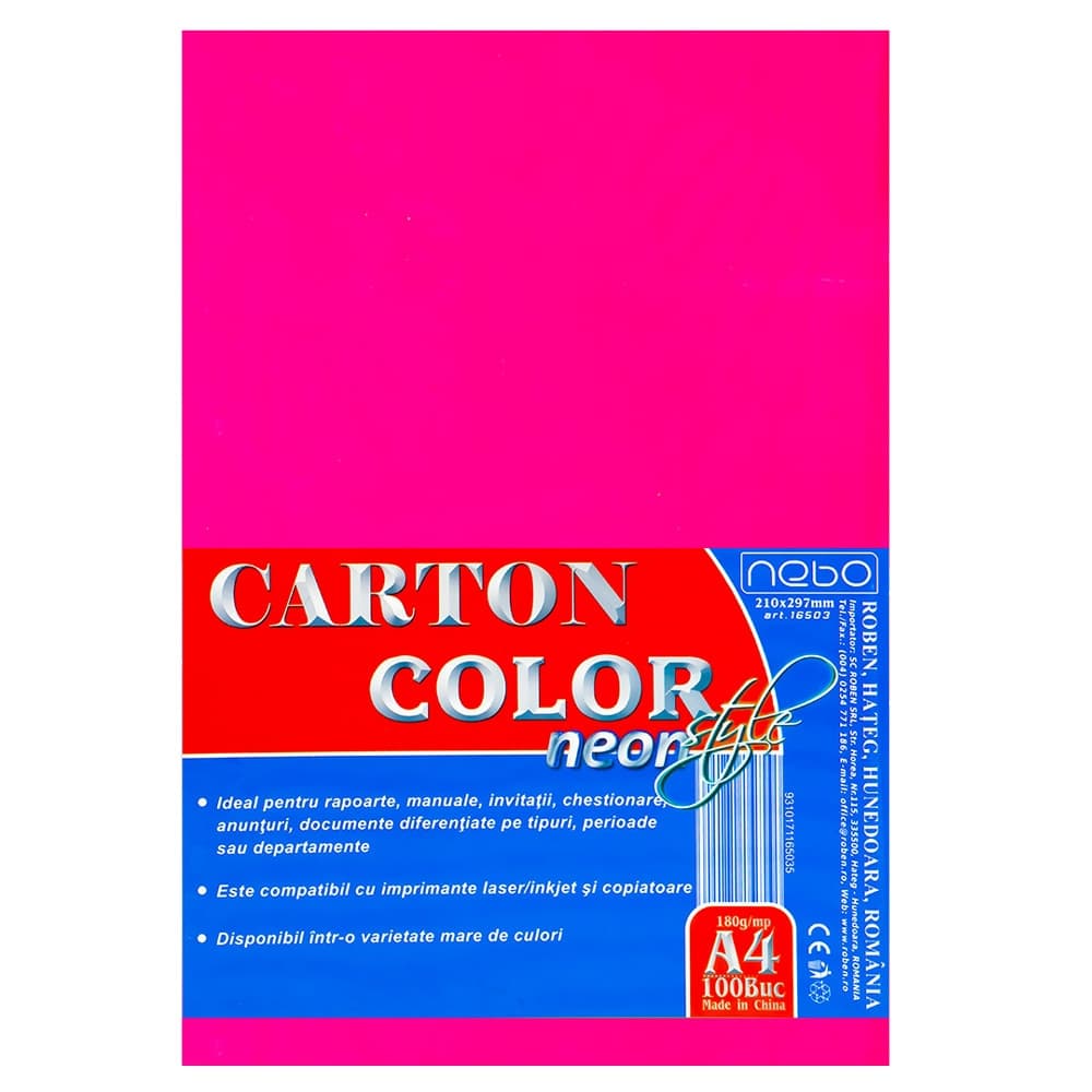 Carton color A4 180g NEON Set 100 - NEBO — miniatură