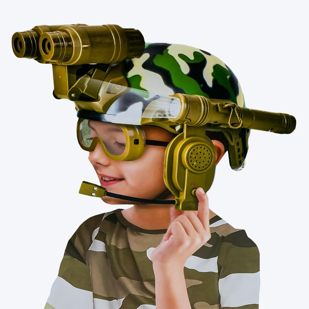 Casca militara cu lanterna si microfon — miniatură