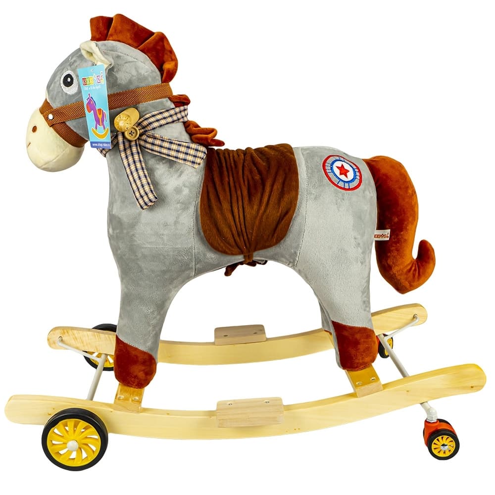 Calut balansoar, lemn + plus, gri, cu rotile, 60 cm — miniatură