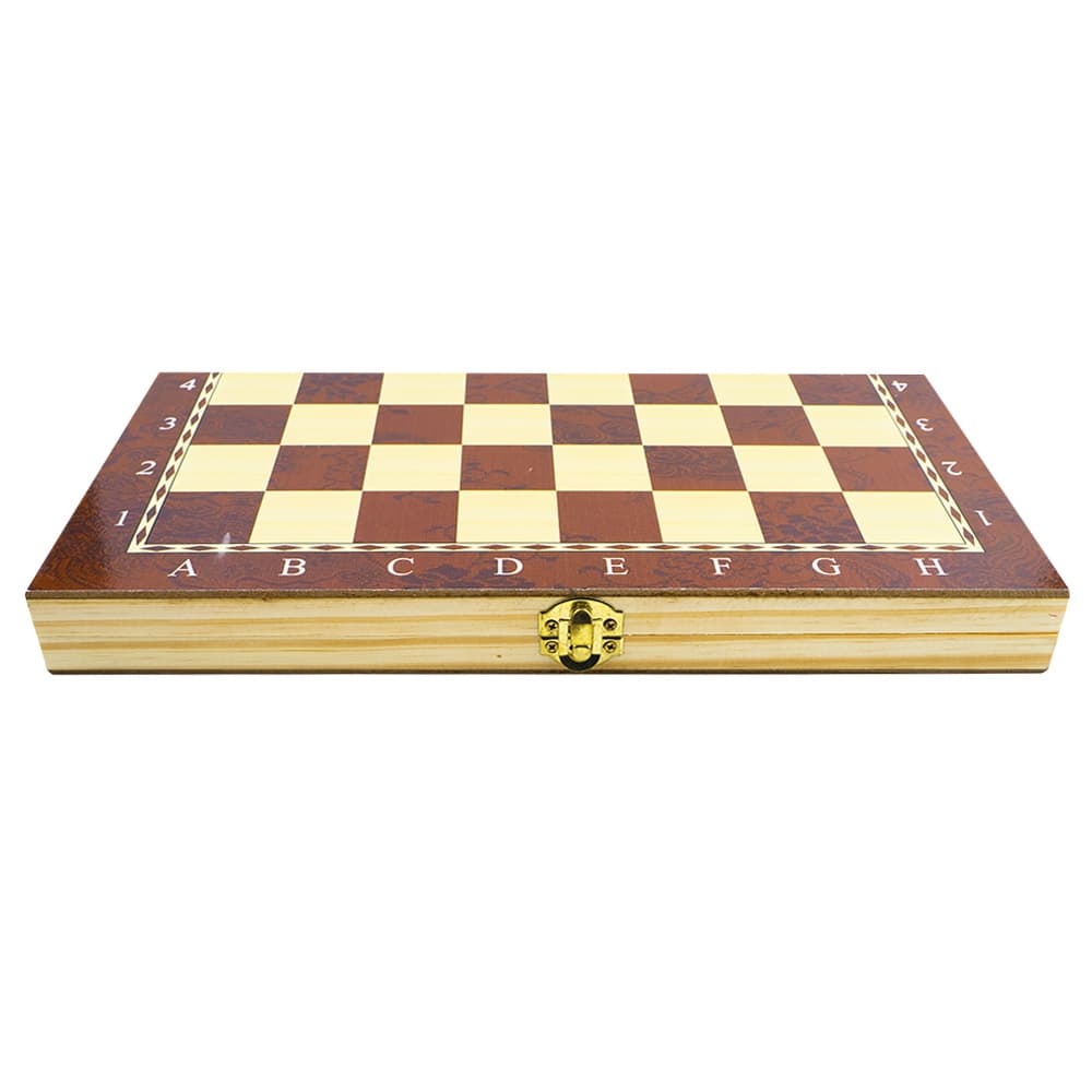 Joc 3 in 1: sah, table, dame! Cutie lemn, 39.5x19.5 cm — miniatură