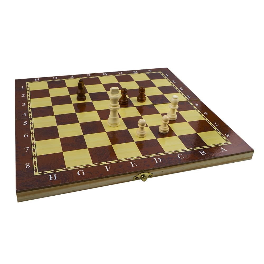 Joc 3 in 1: sah, table, dame! Cutie lemn, 39.5x19.5 cm — miniatură