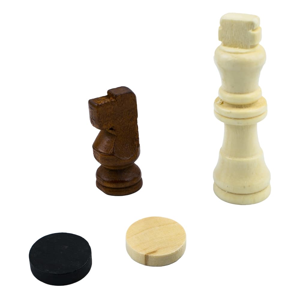 Joc 3 in 1: sah, table, dame! Cutie lemn, 39.5x19.5 cm — miniatură