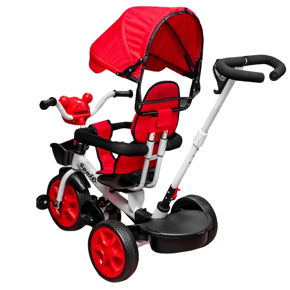 Tricicleta cu pedale, maner si parasolar — miniatură