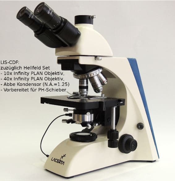 Microscop pentru examinarea sângelui viu în câmp întunecat, cu 4 obiective