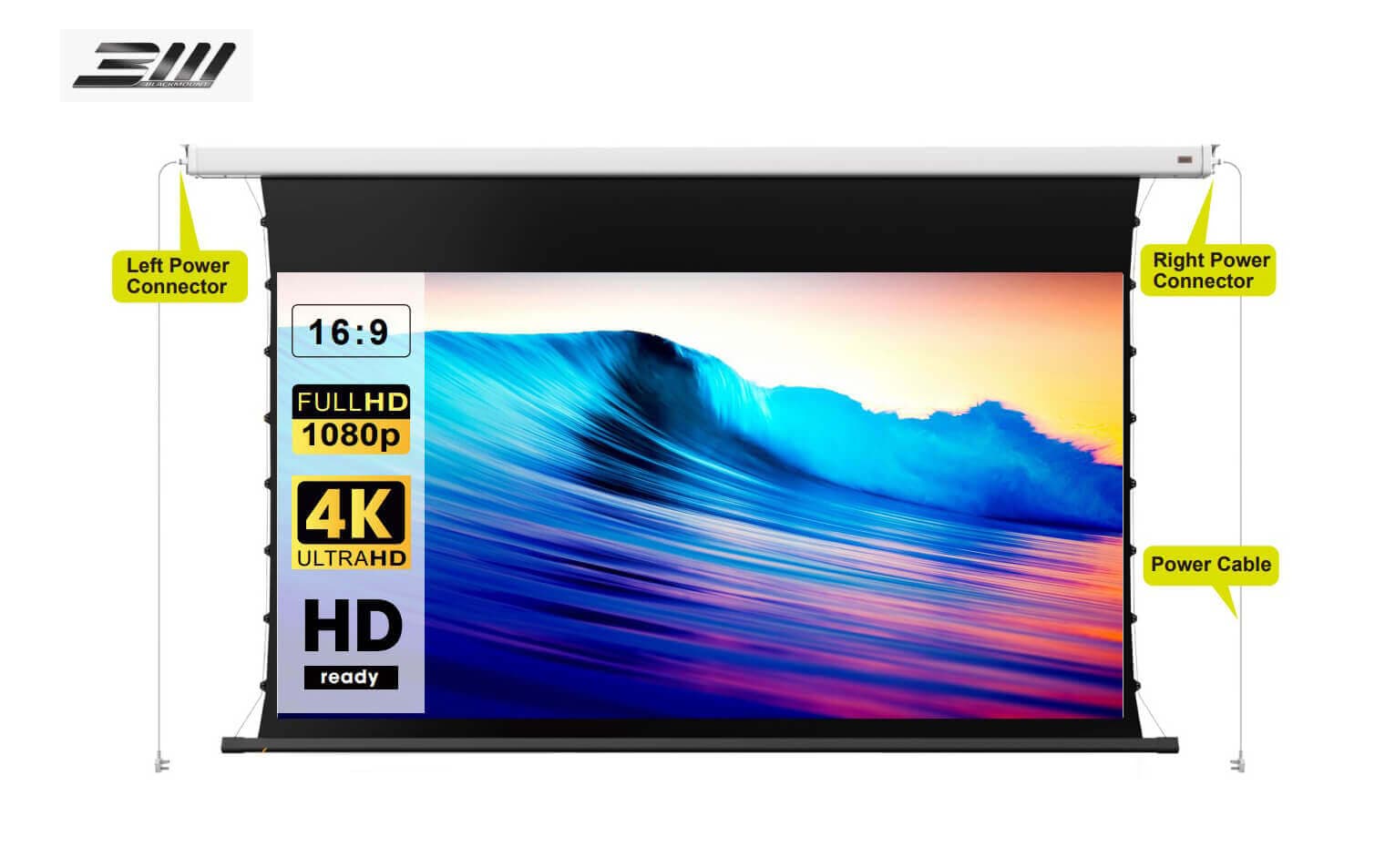 Ecran de proiectie electric tensionat de perete/tavan Blackmount, 240x135 cm, Format 16:9