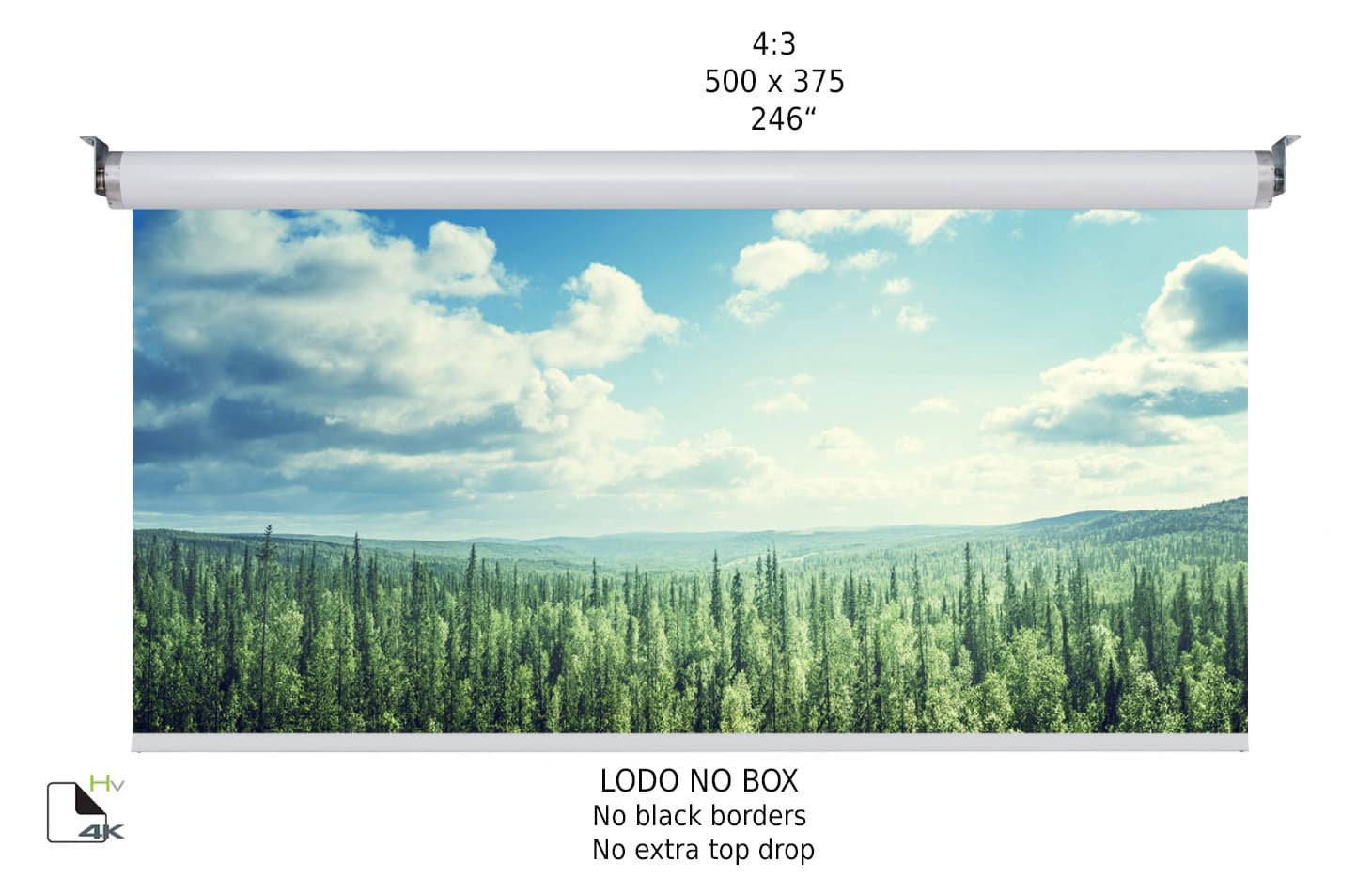 Ecran de proiectie motorizat perete/tavan Screenline LODO NO BOX Sunblock, 500x375(246”), 4:3, alb, comutator perete