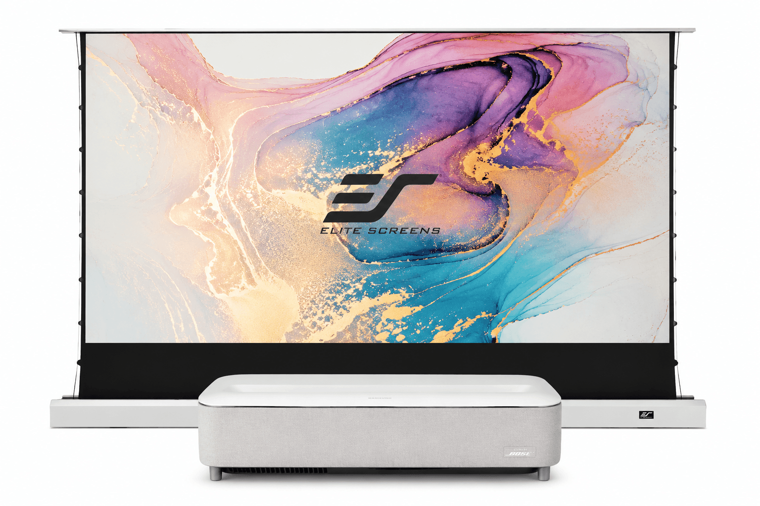 Pachet Epson Lifestudio Grand Plus EH-LS970W + Elite Screens Kestrel FTE121XH2-CLR, UST 4K, 4000 lumeni, Google TV, Soun