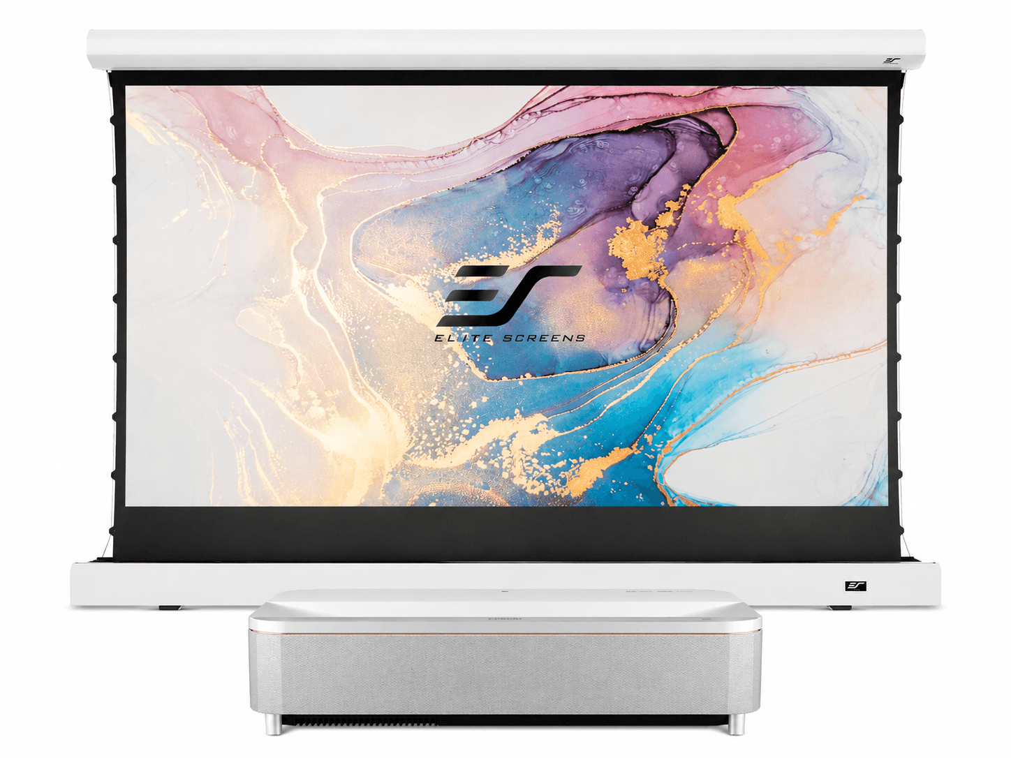 Pachet Epson EH-QS100W + Elite Screens Kestrel FTE121XH2-CLR, 4K PRO-UHD, UST, 4500 lumeni, ecran electric CLR 121″, alb