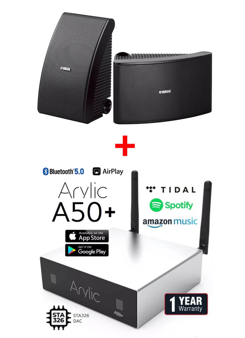 Pachet sonorizare Terasa exterior 2x50W cu streaming ARYLIC A50+ si boxe YAMAHA AW592 - TG26