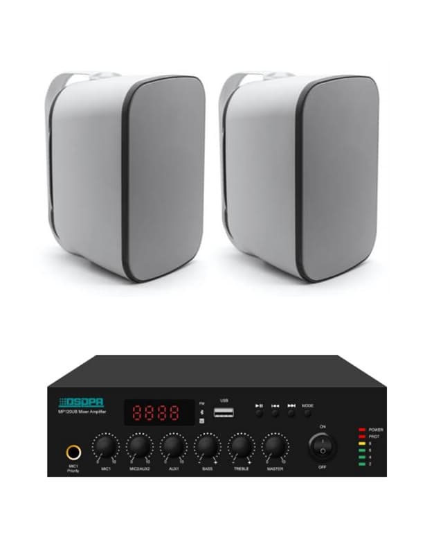 Pachet Sonorizare Terasa 80W pe 100V cu amplif. DSPPA MP120UB si 2x boxe DSP5040 - TG26