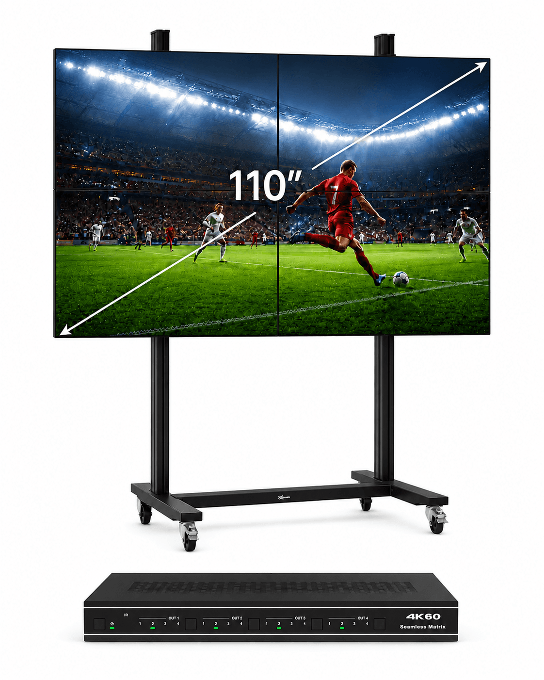 Solutie Videowall SWEDX 110'' format 2 x 2, 4K Matrix controller 2 x 2, bezel 3.5mm, stand mobil - TG26