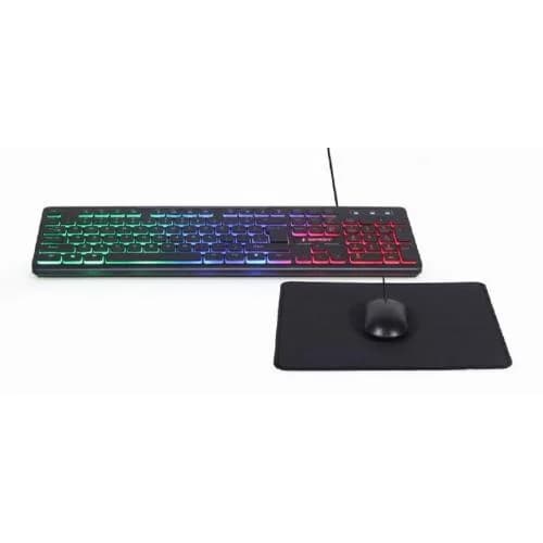KIT wired GEMBIRD, 3-in1 desktop, tastatura multimedia 104 taste backlight + mouse optic 1000dpi 3 butoane rotita scroll + pad 300x250mm, cablu 1.5m, black "KBS-UML-01"