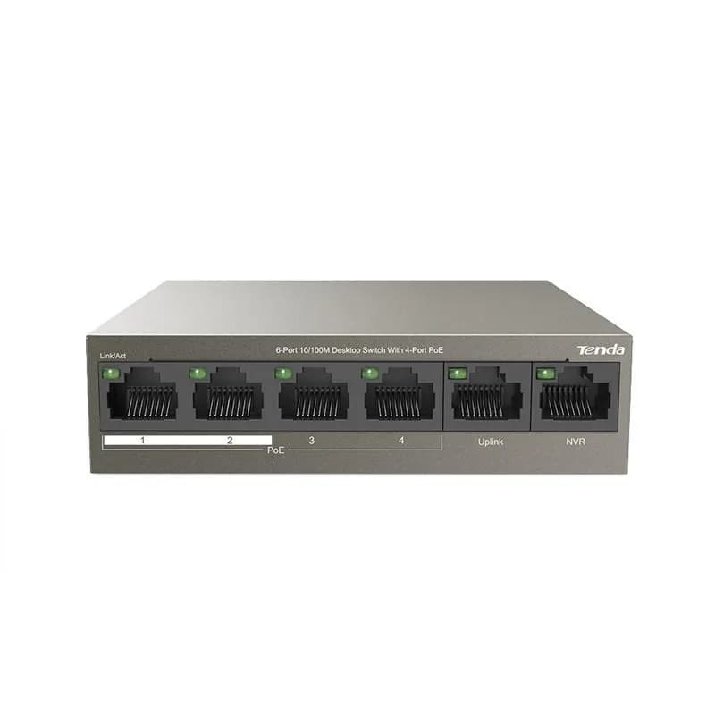 SWITCH PoE Tenda fara management 6 porturi (4 x FE PoE, 2 x FE) IEEE 802.3at/af, carcasa metalica, rackabil "TEF1106P-4-63W"