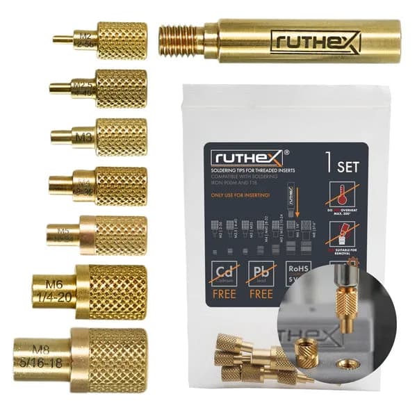 Accesoriu imprimantă 3D Ruthex Soldering Tips pentru thread inserts – M2 / M2.5 / M3 / M4 / M5 / M6 / M8