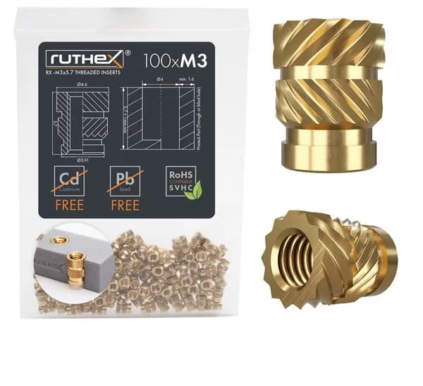 Inserturi filetate Ruthex M3 threaded insert – Rx-M3x5.7 – 100 buc
