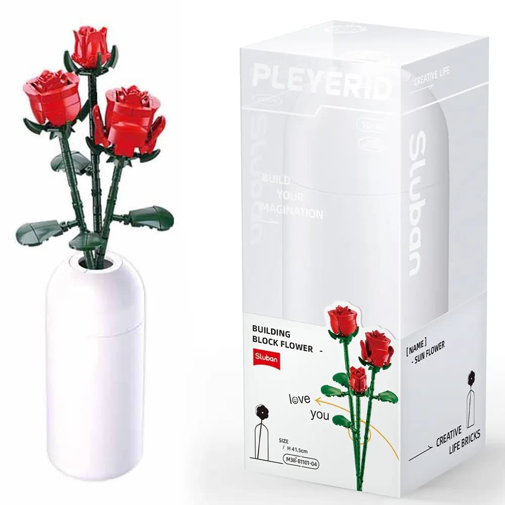 Set de Constructie Flowers, 258 piese, Trandafir Rosu - Sluban