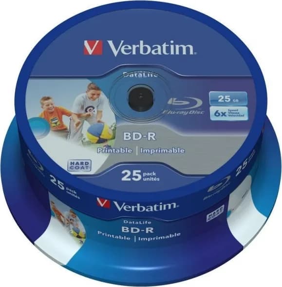 BD-R VERBATIM 25GB, viteza 6x, 25 buc, Single Layer, spindle, printabil, "Wide Inkjet Printable" "43811"