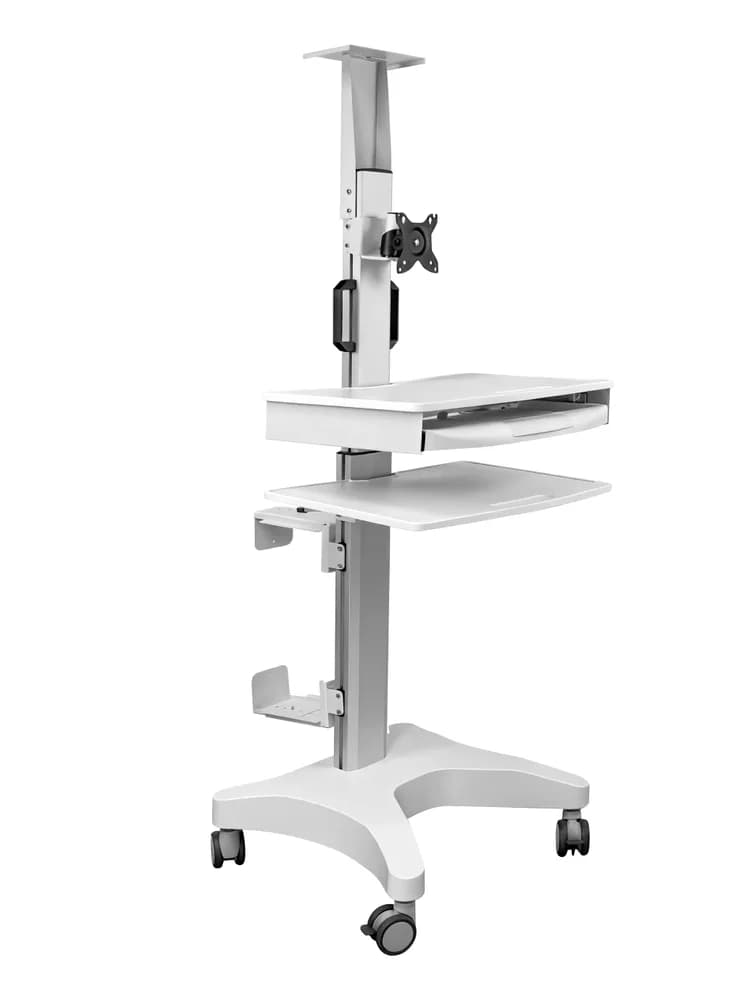 Statie de lucru mobil premium Blackmount MED04-1, 17-32″, max.10kg, reglabil pe inaltime, alb