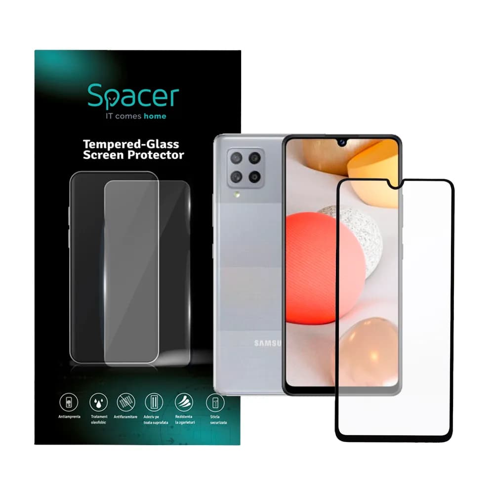 FOLIE STICLA Spacer pentru Samsung Galaxy A42, grosime 0.3mm, acoperire totala ecran, strat special anti-ulei si anti-amprenta, Tempered Glass, sticla 9D, duritate 9H "SPPG-SM-GX-A42-TG"