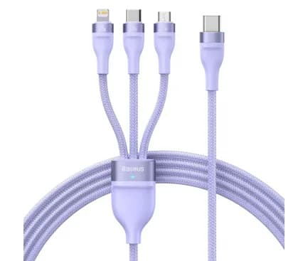 CABLU alimentare si date Baseus Flash Series II One-for-three, pt. smartphone, USB la Micro-USB+Lightning+USB Type-C 100W, 1.2m, violet "CASS030005" - 6932172608736