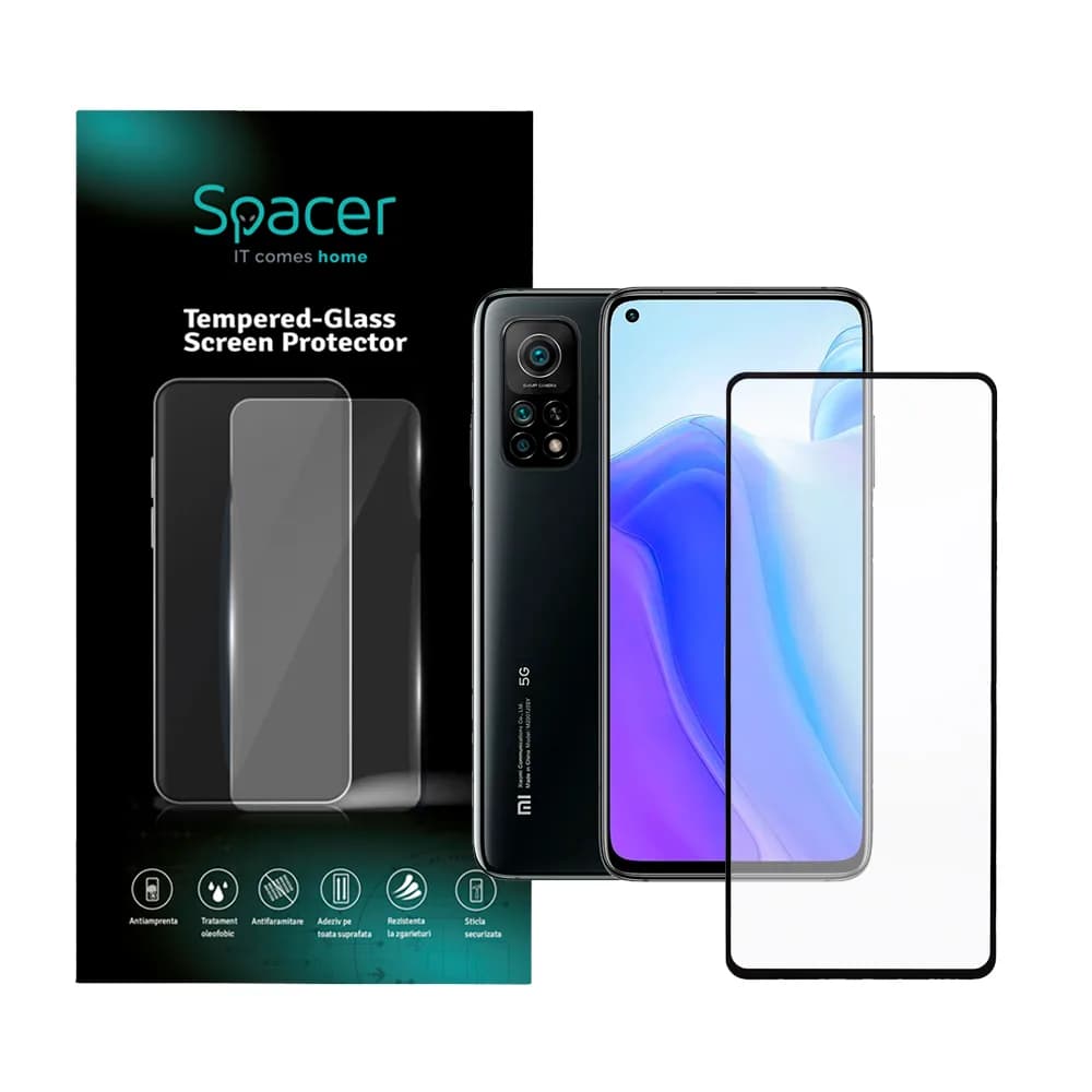 FOLIE STICLA Spacer pentru Xiaomi Mi 10T 5G, grosime 0.3mm, acoperire totala ecran, strat special anti-ulei si anti-amprenta, Tempered Glass, sticla 9D, duritate 9H "SPPG-XI-MI-10T5G-TG"