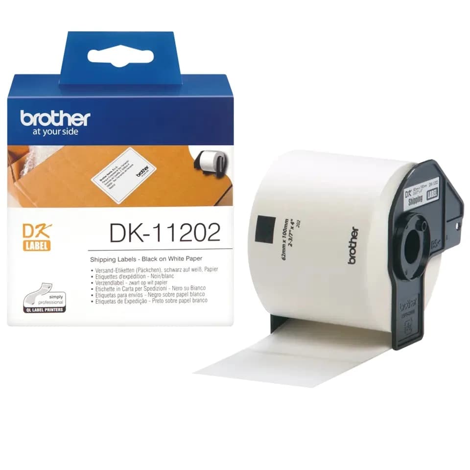 Etichete de hartie Original Brother Black on White, DK11202, pentru P-TOUCH QL-1100|QL-800|QL-810|QL-1050|QL-1060|QL-500|QL-560|QL-570|QL-580|QL-650|QL-700, 62x100mm, 300buc, incl.TV 0 RON, "DK11202"