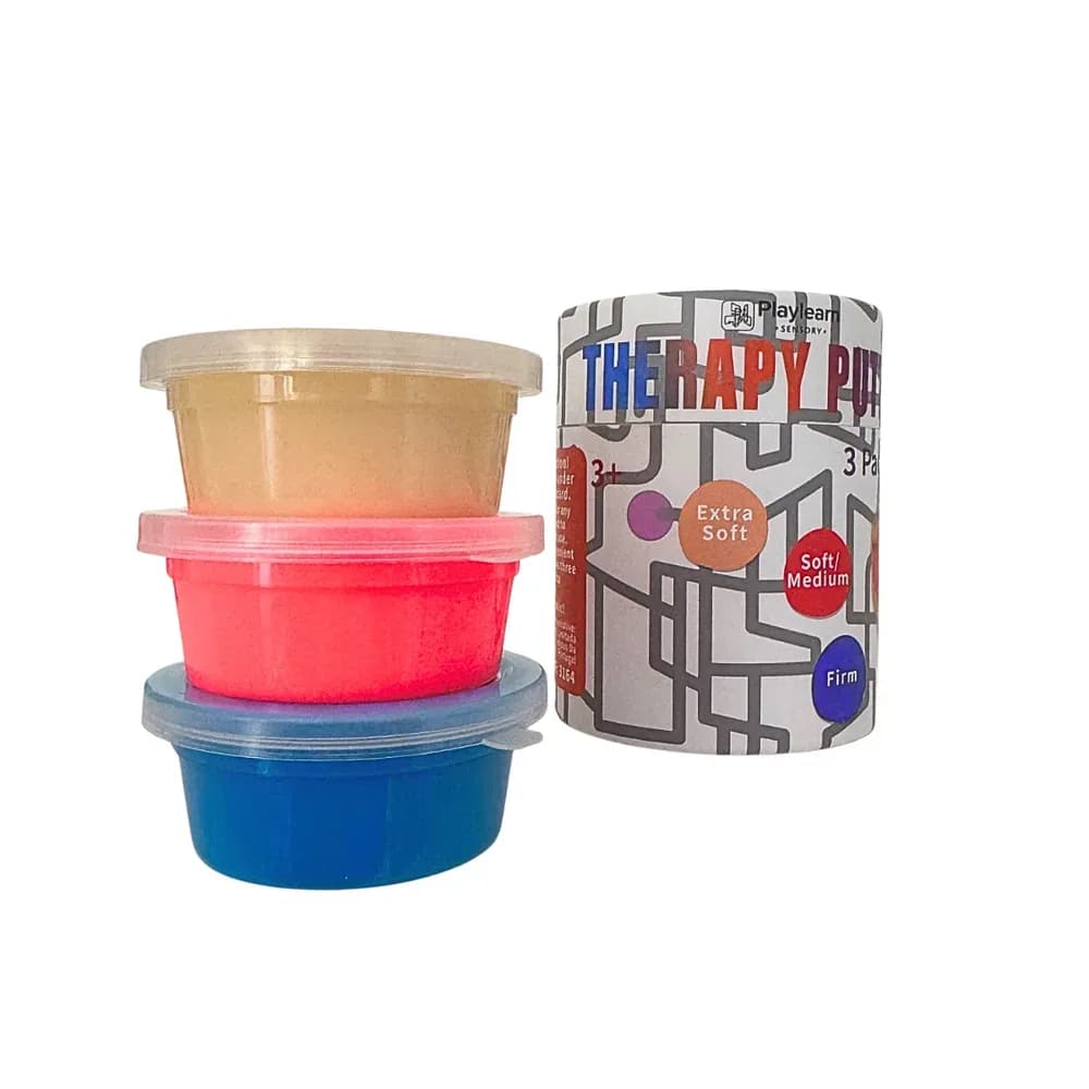 Plastilină Terapeutică (Set de 3) Extra Moale (Bej), Moale/Medie (Roșu) și Fermă (Albastru)