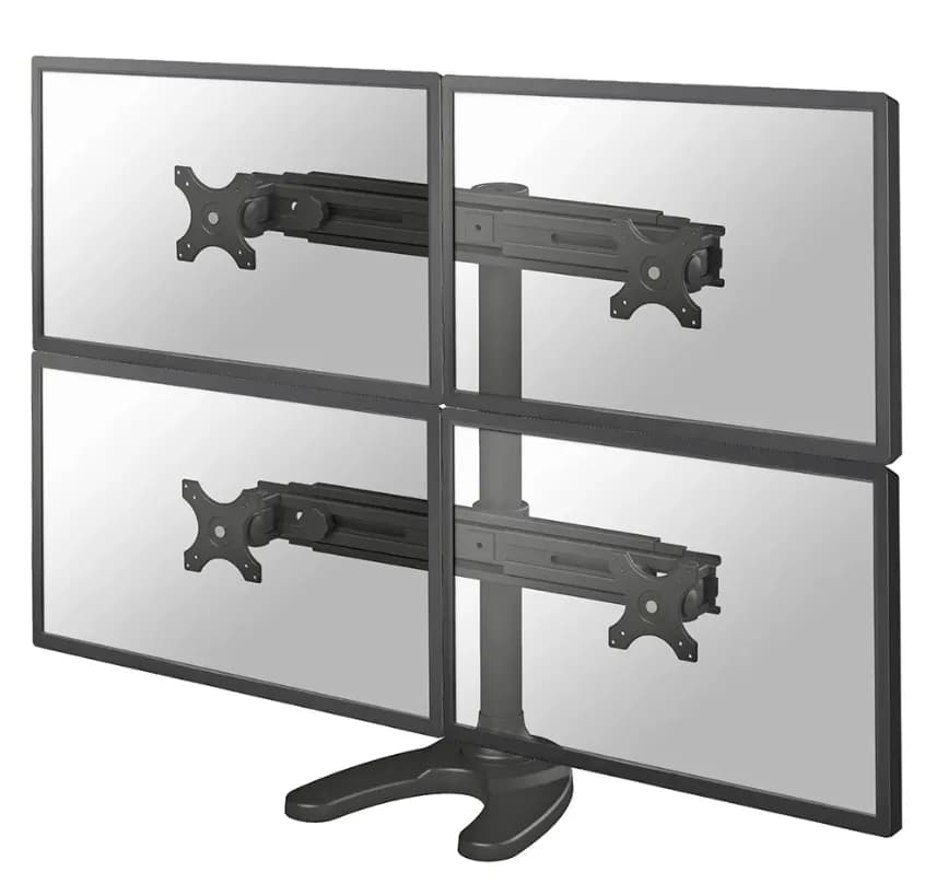 Suport cvadruplu monitor de birou Neomounts FPMA-D700DD4; pentru display-uri cu diagonale 19"-30", sistem de prindere VESA 75x75~100x100, greutate maxima suportata 8kg - per ecran, full motion, tilt +180°, swivel +180°, rotate +360°; inaltime reglabila manual 240-700mm; culoare negru.