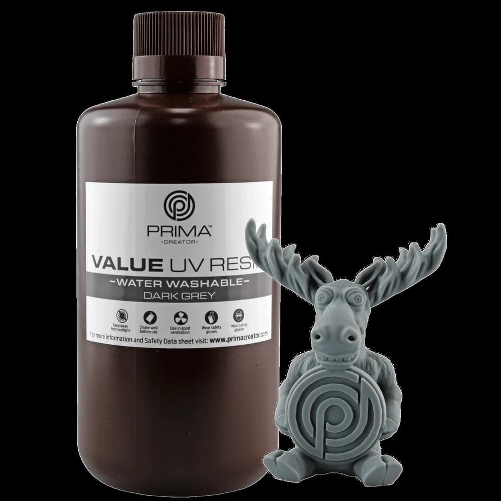 Rășină 3D PrimaCreator Value Water Washable UV – 1 kg – Dark Grey