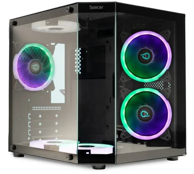 Carcasa SPACER SPCS-GC-AQUARIUM-BK, Micro Tower, Black