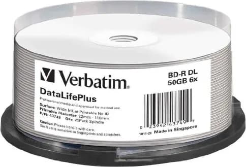 BD-R VERBATIM 50GB, viteza 6x, 25 buc, Double Layer, spindle, printabil, "Wide Inkjet Printable" "43749"
