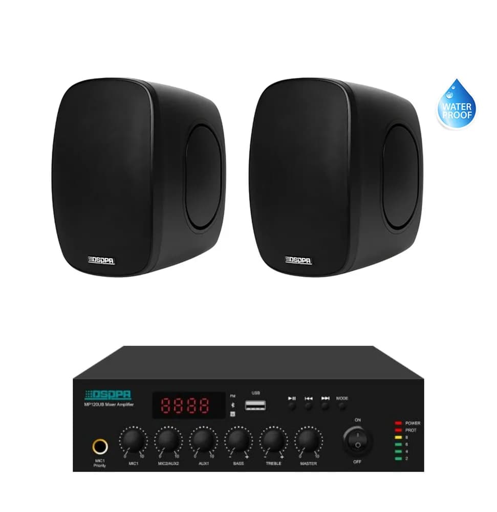 Pachet Sonorizare Terasa 100W pe 100V cu amplif. DSPPA MP120UB si 2x boxe DSP6050 Negru - TG26