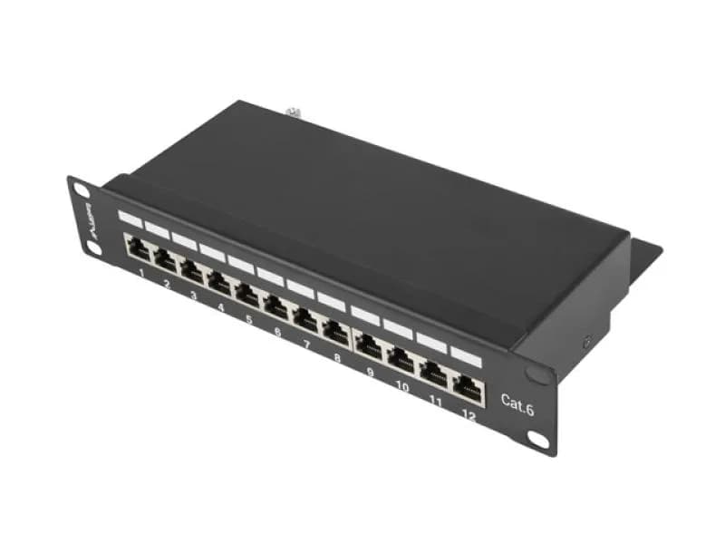 Patch panel 12 porturi 1U 10" Cat.6 FTP cu organizator cabluri, ecranat, negru