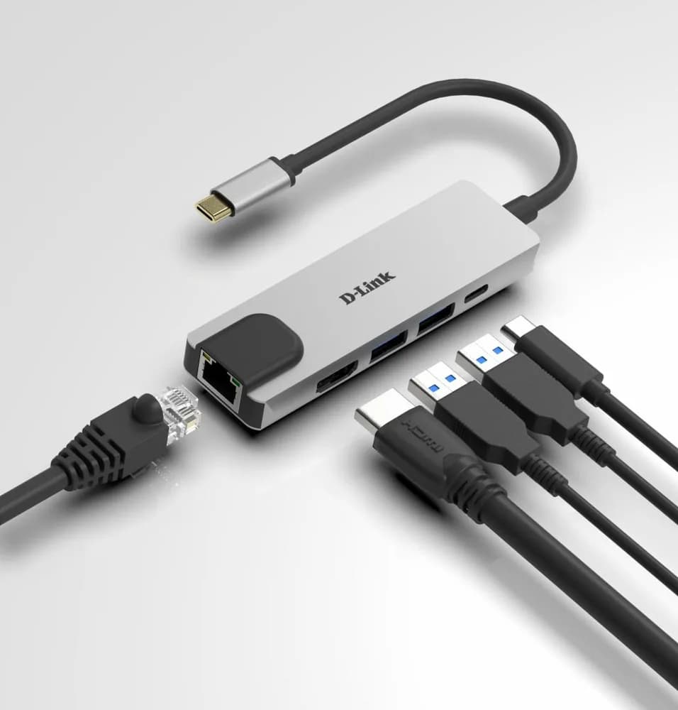Hub USB D-LINK DUB-M520, USB-C, 5 porturi, HDMI, RJ-45, Gri