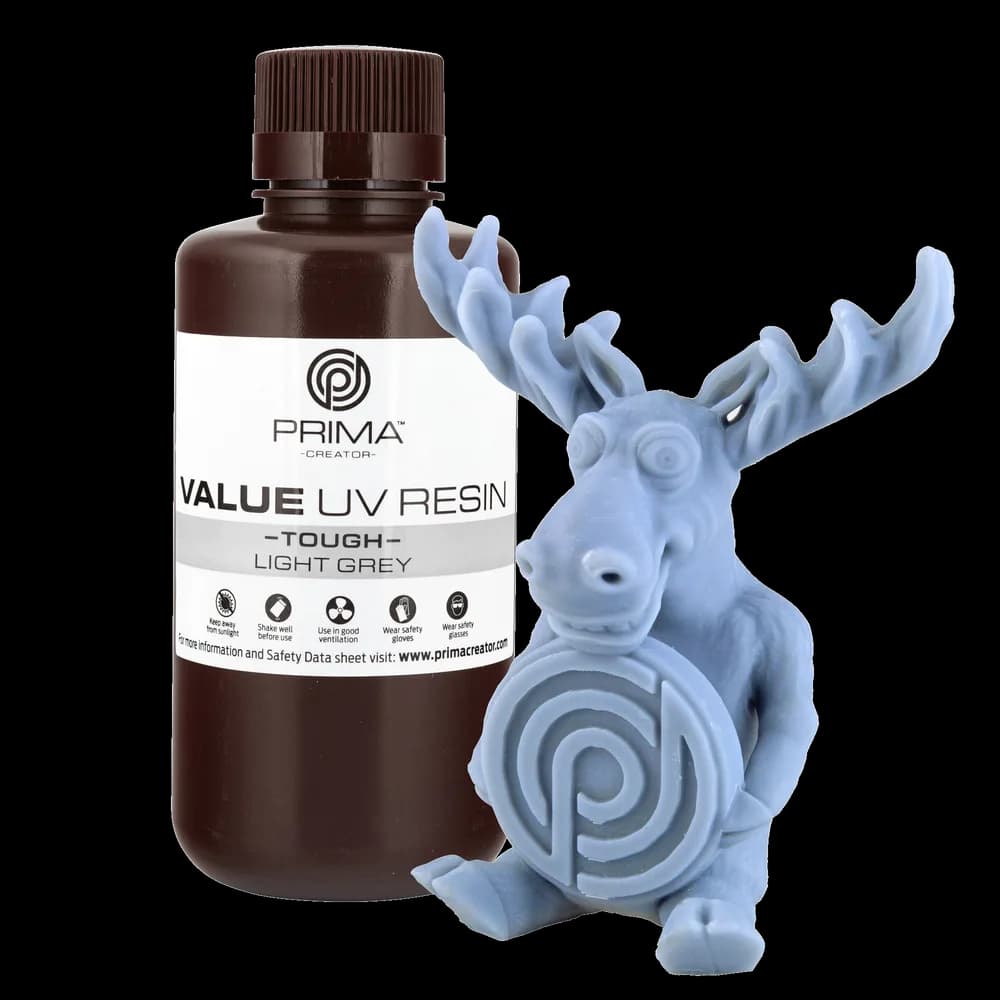 Rășină 3D PrimaCreator Value Tough UV (ABS Like) – 500 g – Light Grey