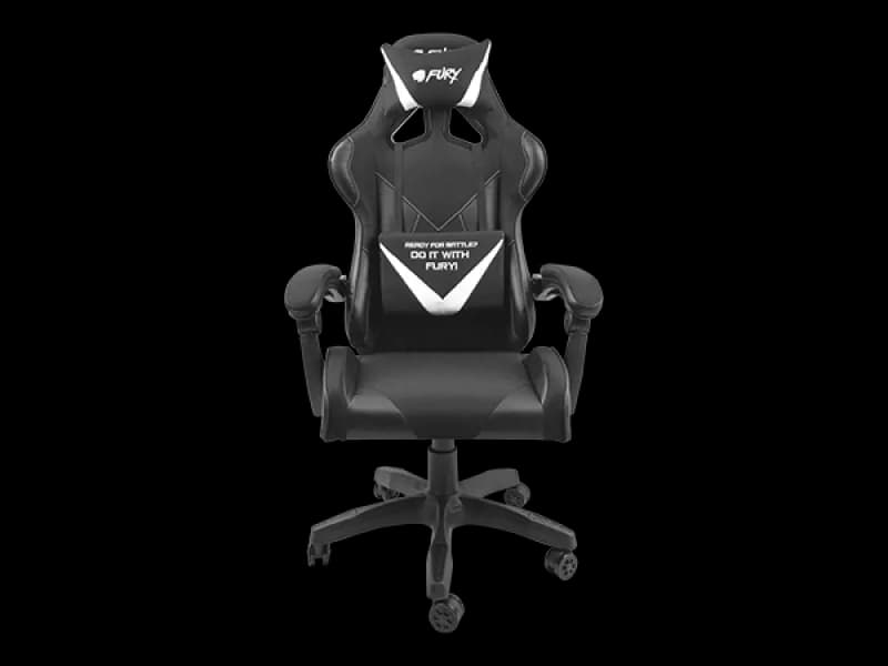 Scaun gaming FURY AVENGER L, material piele ecologica+polyester, reglabil pe inaltime, greutate maxima suportata 150 kg, inaltime scaun reglabil 46.5 - 56.5 cm, spatar ajustabil 180°, dimensiuni roti 60mm, echipat cu piston cu gaz clasa 3, manere 4D, negru