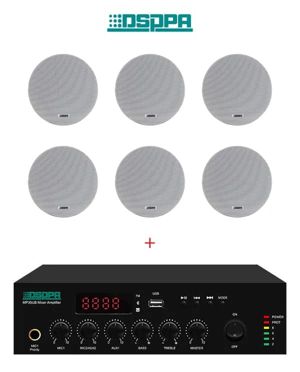 Pachet Sonorizare 60W de perete, Radio FM+USB+Bluetooth, Amplificator DSPPA MP60UB + 6x boxe DSP7011