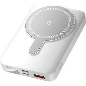 Power Bank Vention 10.000 mAh, 22.5W magnetic, wireless, 2 x USB-C, 1x USB-A, afisaj LED, stand integrat, 230g, alb, "FHTW0" - 6922794785519