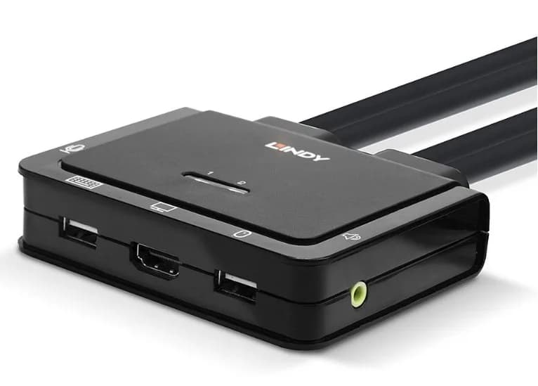 Switch KVM cu 2 porturi HDMI 4K60, USB tip C, USB 2.0 și cablu audio, Lindy 42347