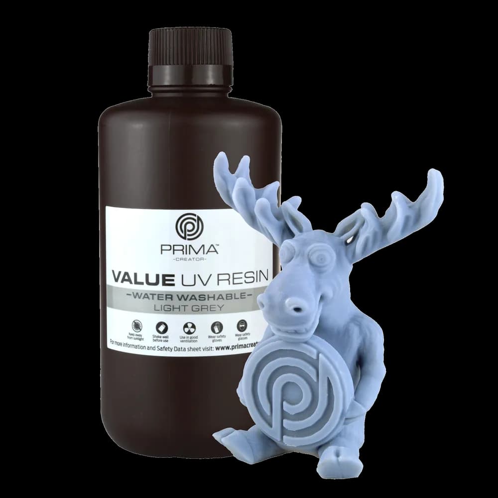 Rășină 3D PrimaCreator Value Water Washable UV – 1 kg – Light Grey